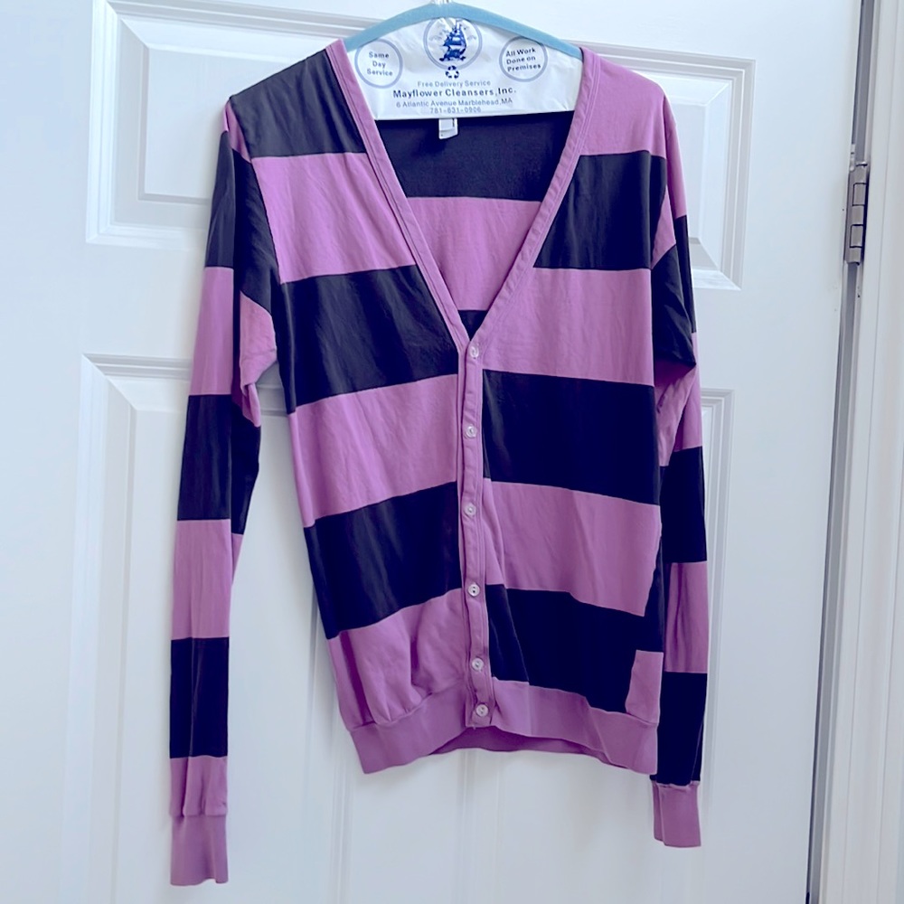 American Apparel purple striped cardigan, size S